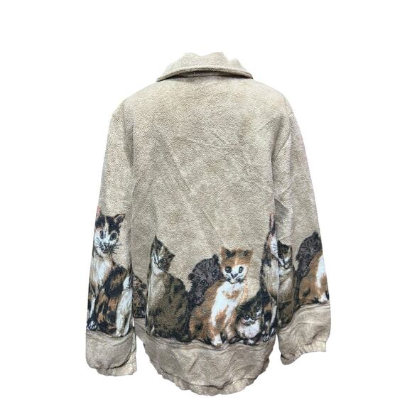 Vintage Blair Cats Kittens Jacket Coat Fleece Zip Women’s Sz M Brown Tan - Picture 6 of 10